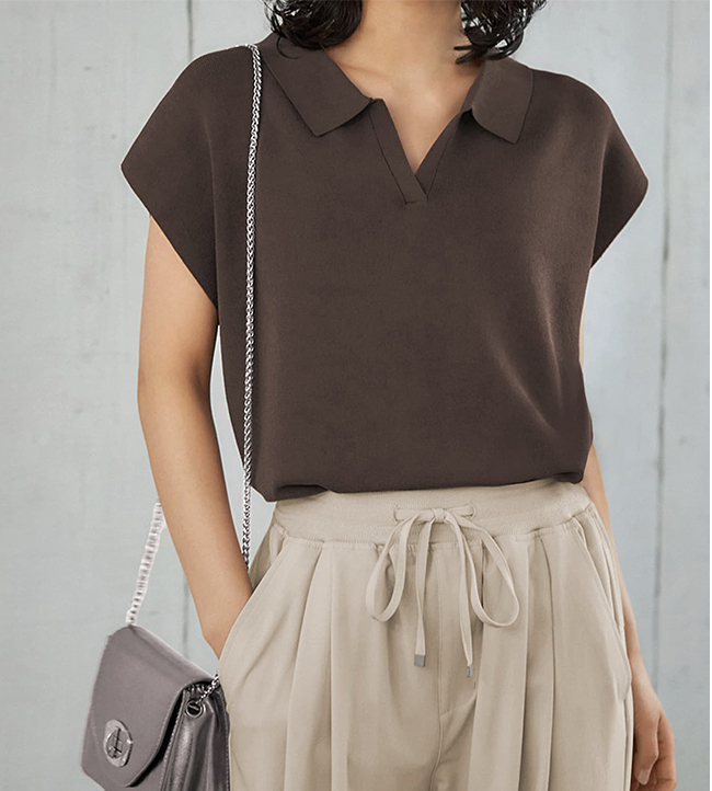 新涼感オープン襟付きニットトップス