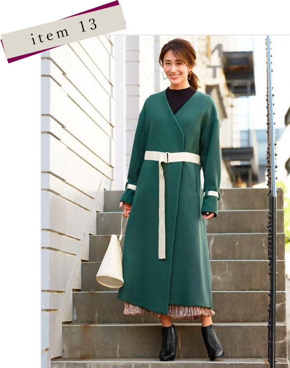 配色ベルトメルトンガウンコート