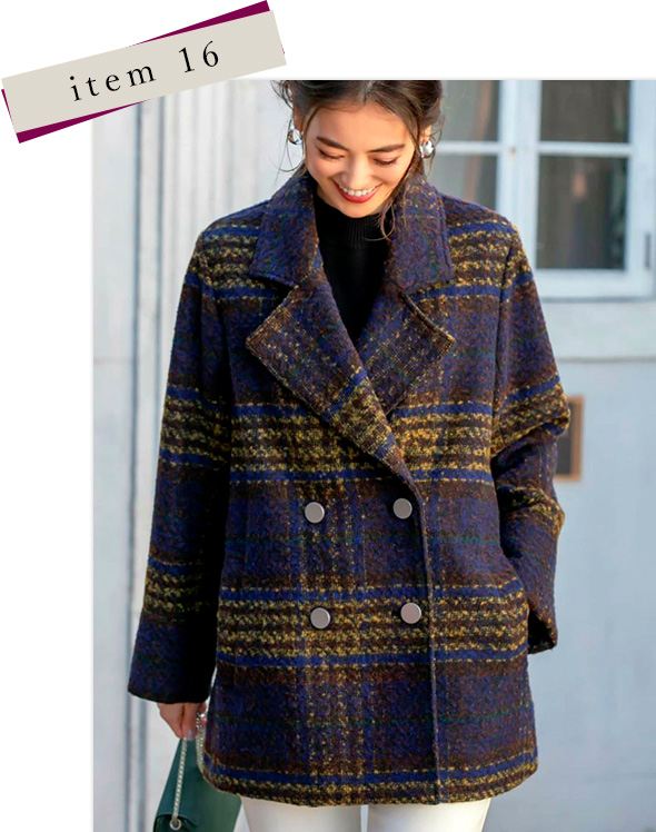 チェック柄ミドル丈ダブルコート