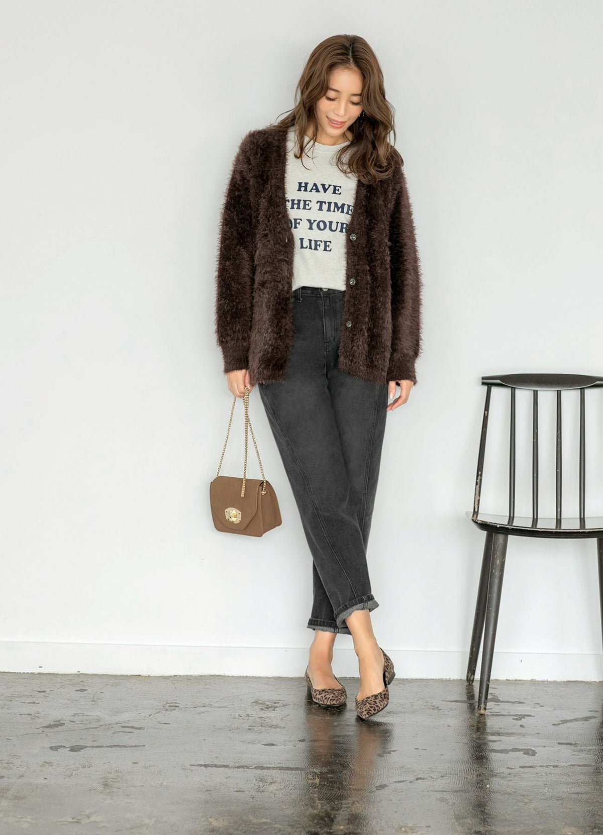 着用イメージ 166cm ダークベージュミックス