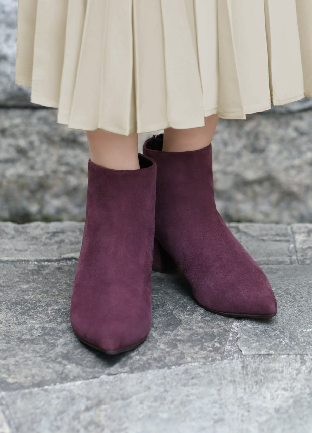 【Made in JAPAN】4.5cmチャンキーヒールブーツ／スエードPUR【OUTLET】