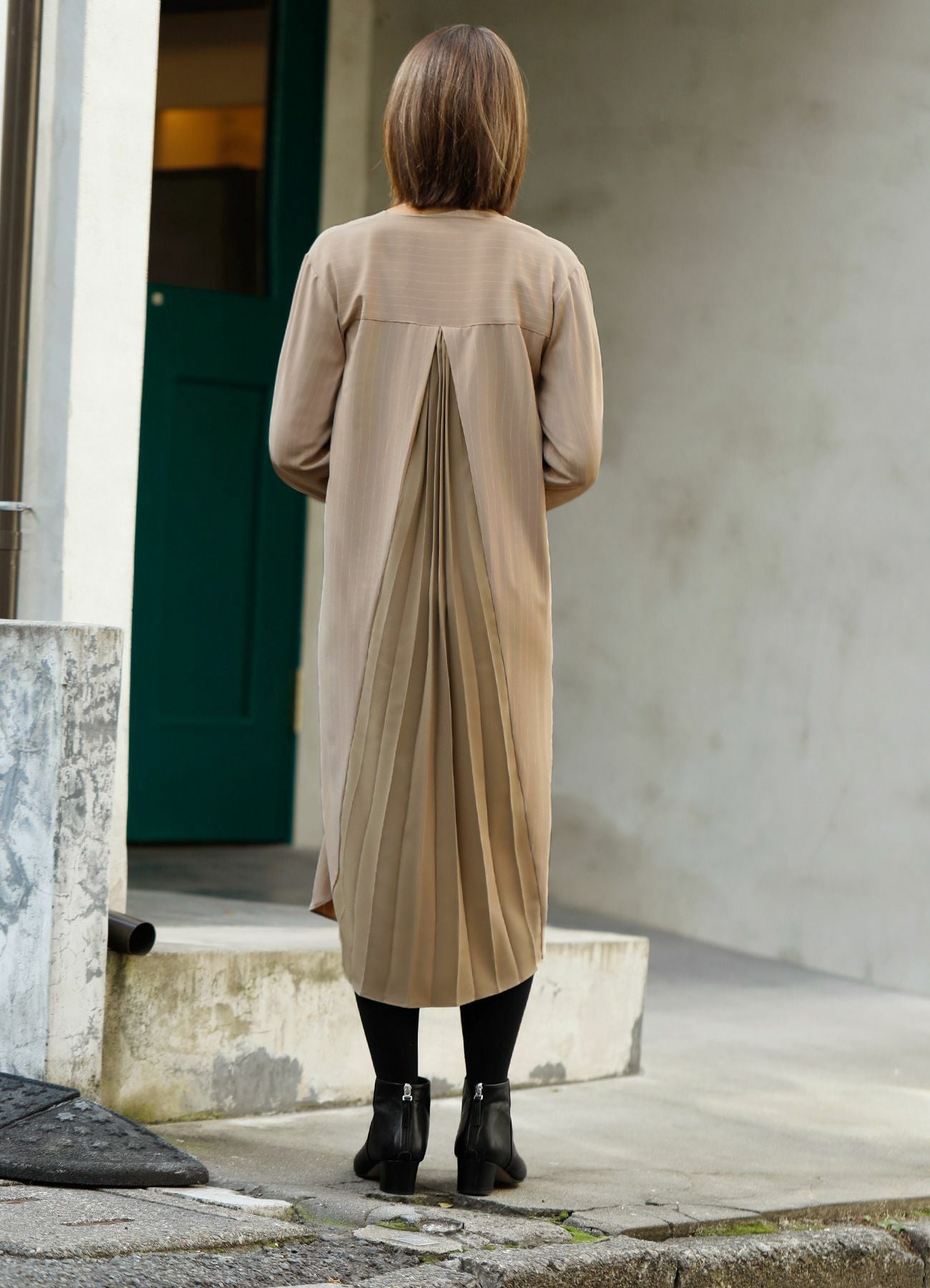☆Green☆peace様　39点セットロゴ ストライプ柄 ブラウン OUTLET】【LUXE】背面プリーツ◇ストライプ柄シャツワンピースB