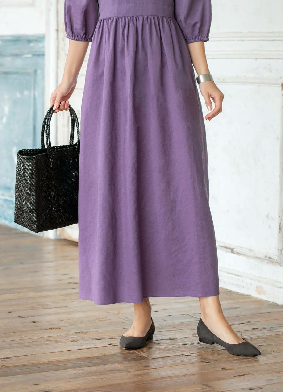 綿麻ボリュームスリーブワンピース【OUTLET】