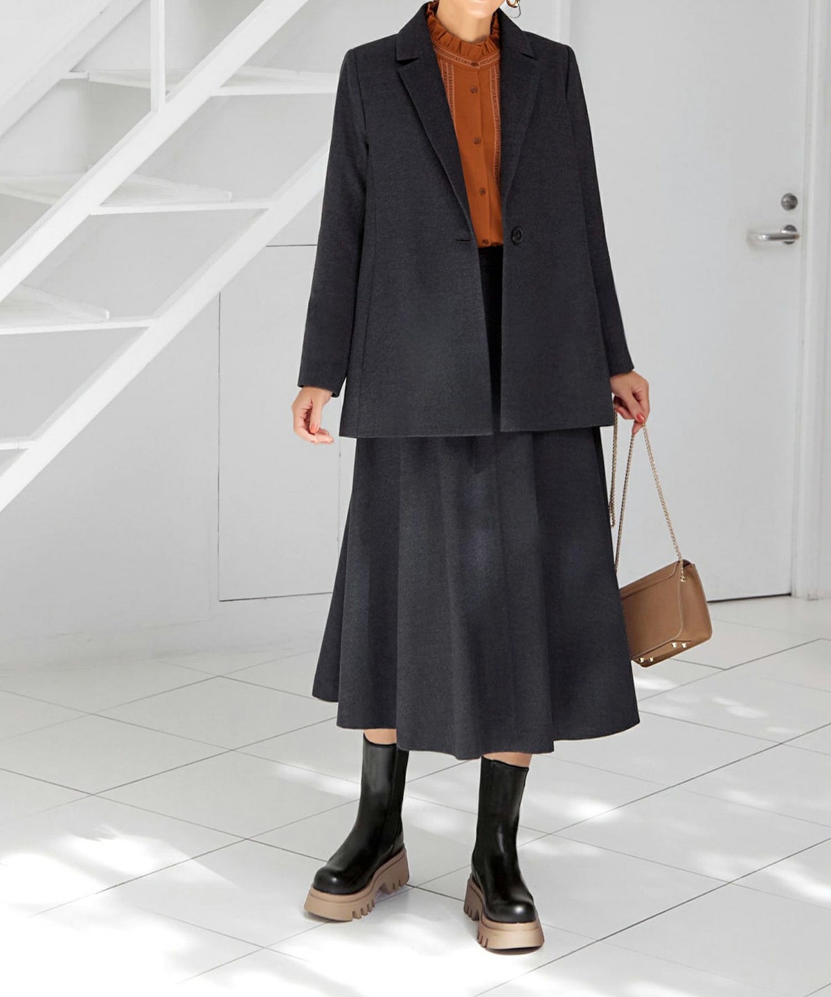 82cm丈ウールライクロングフレアスカート