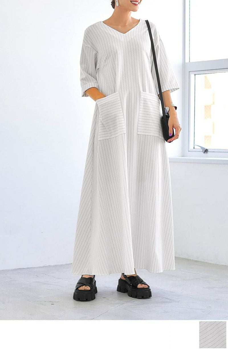 OUTLET】ピンストライプ柄ポケットワンピース | おしゃれな大人