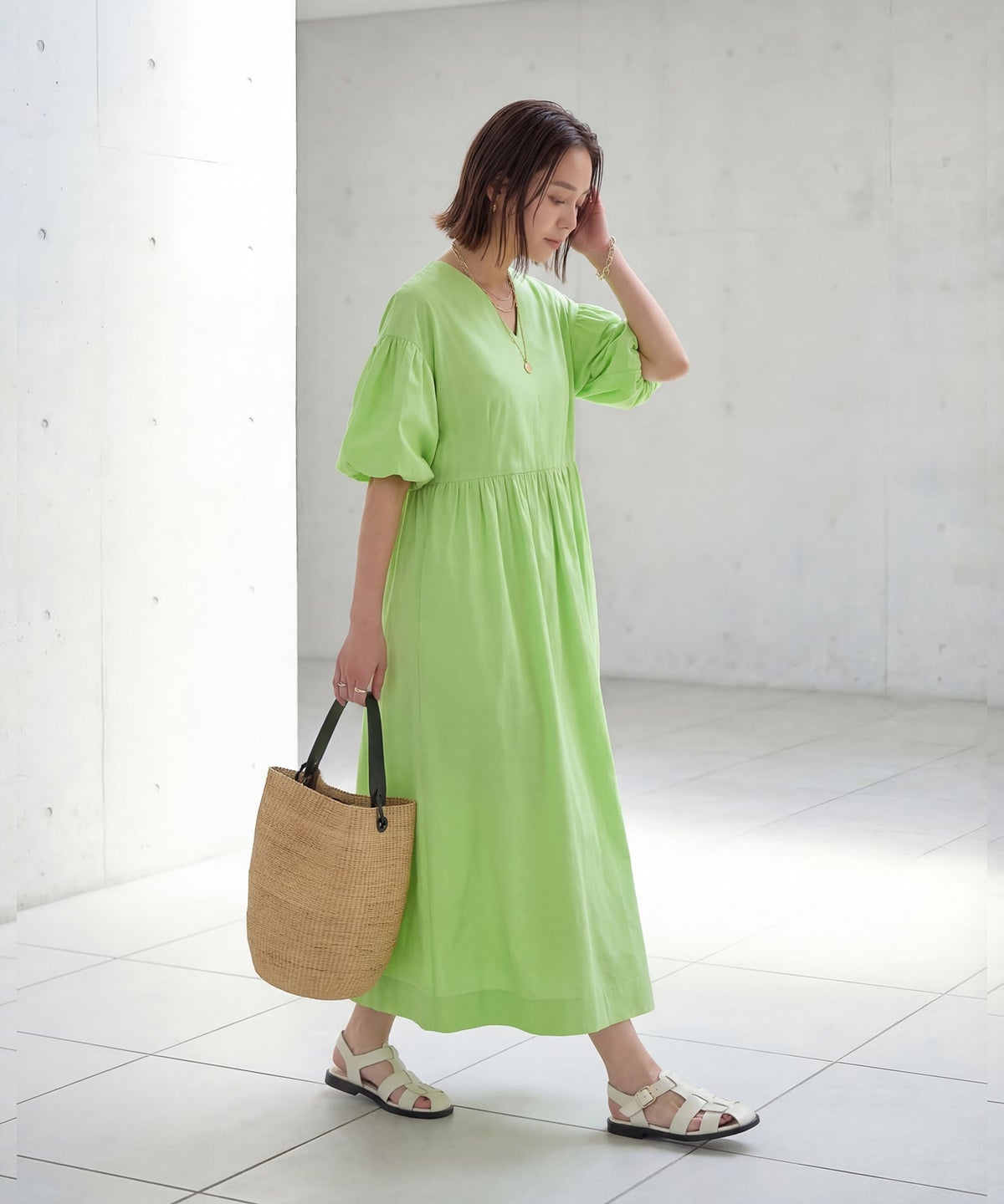 着用イメージ 166cm  ライムイエロー 02 サイズ