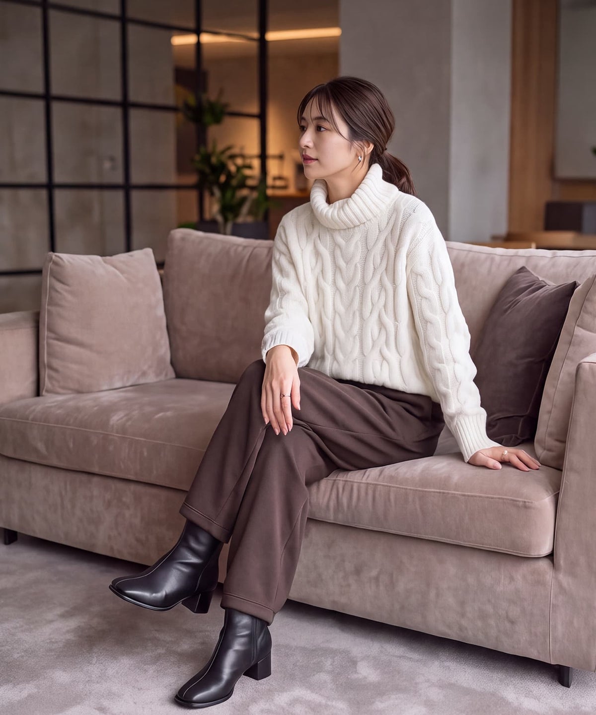 着用イメージ 163cm アイボリー