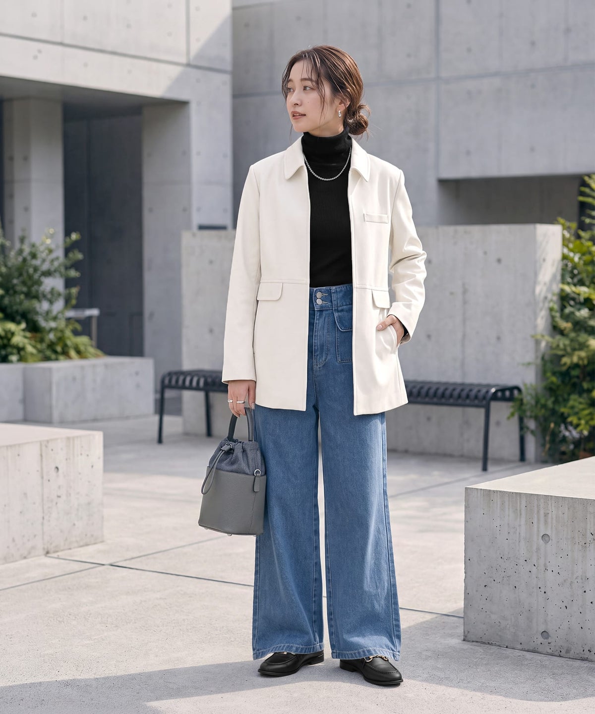 着用イメージ 163cm アイボリー