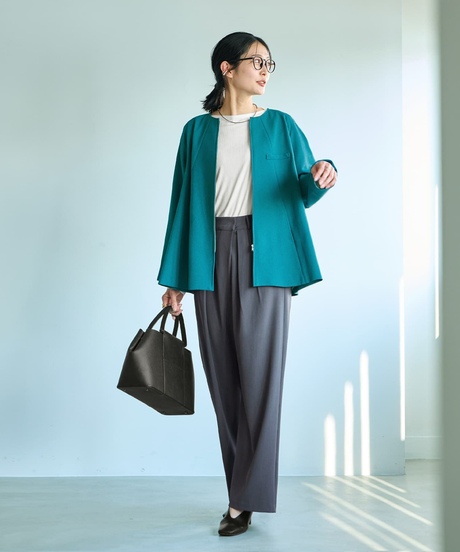 Made in JAPAN】Aラインノーカラージップ ジャケット | おしゃれな大人