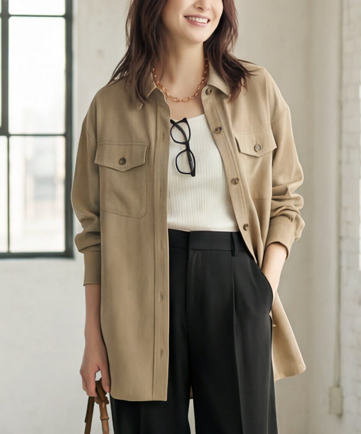 着用イメージ 165cm オリーブベージュ