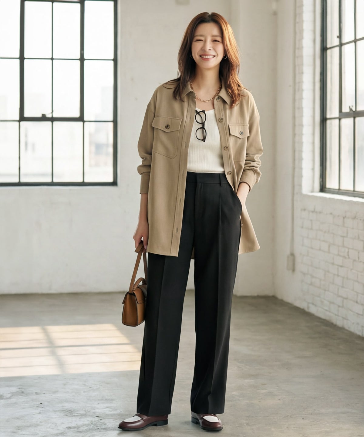 着用イメージ 165cm オリーブベージュ