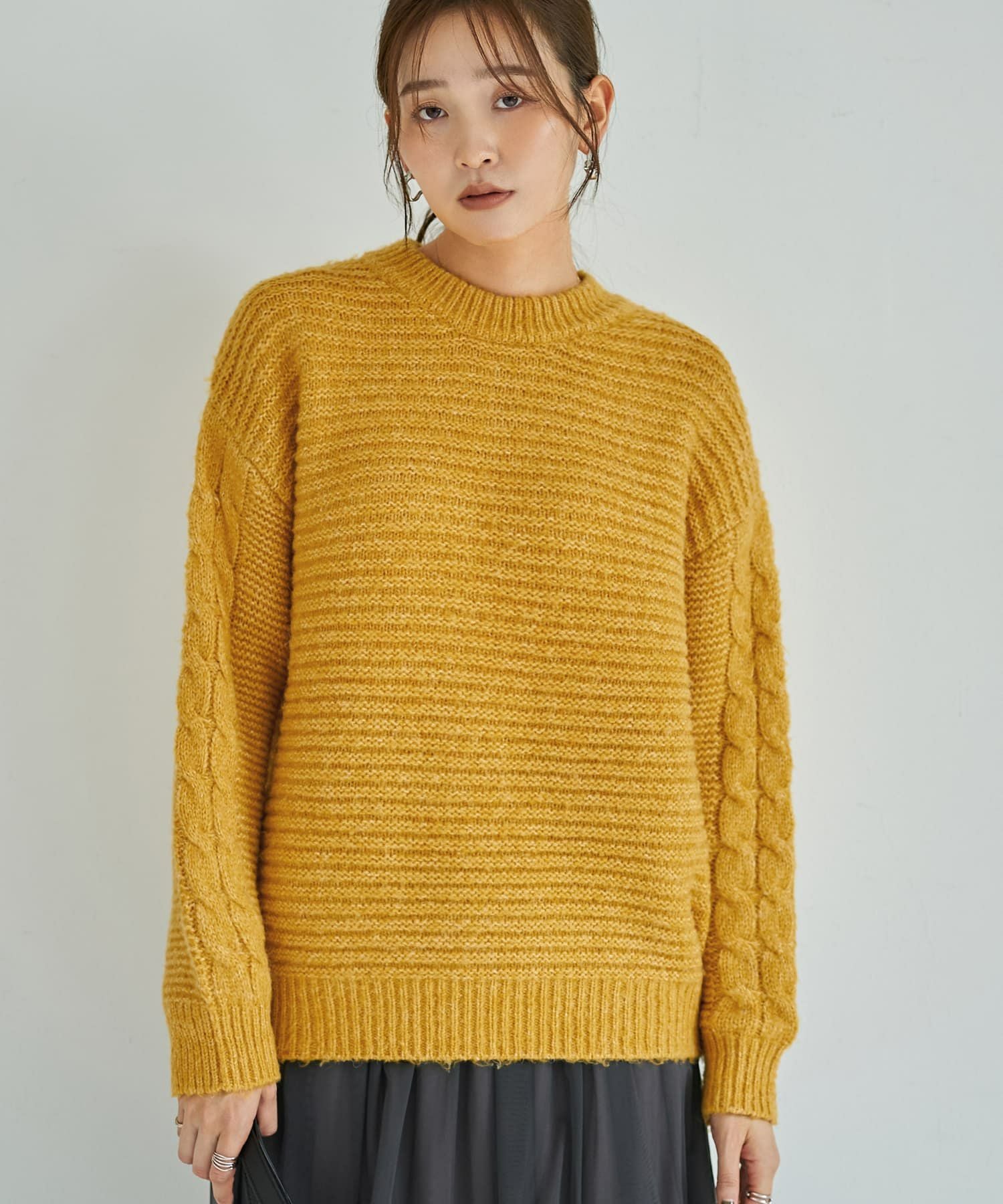 袖だけケーブル編みニットプルオーバー | おしゃれな大人レディース