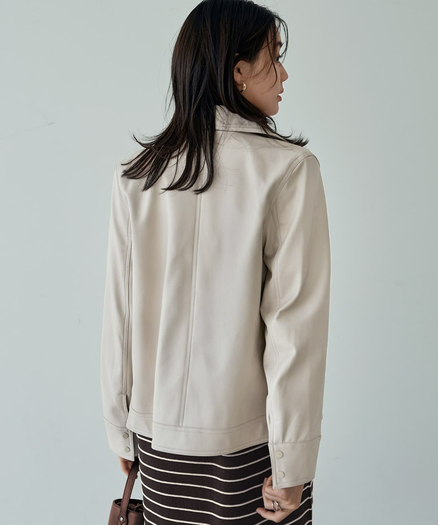 フェイクレザーライダースブルゾン | おしゃれな大人レディース