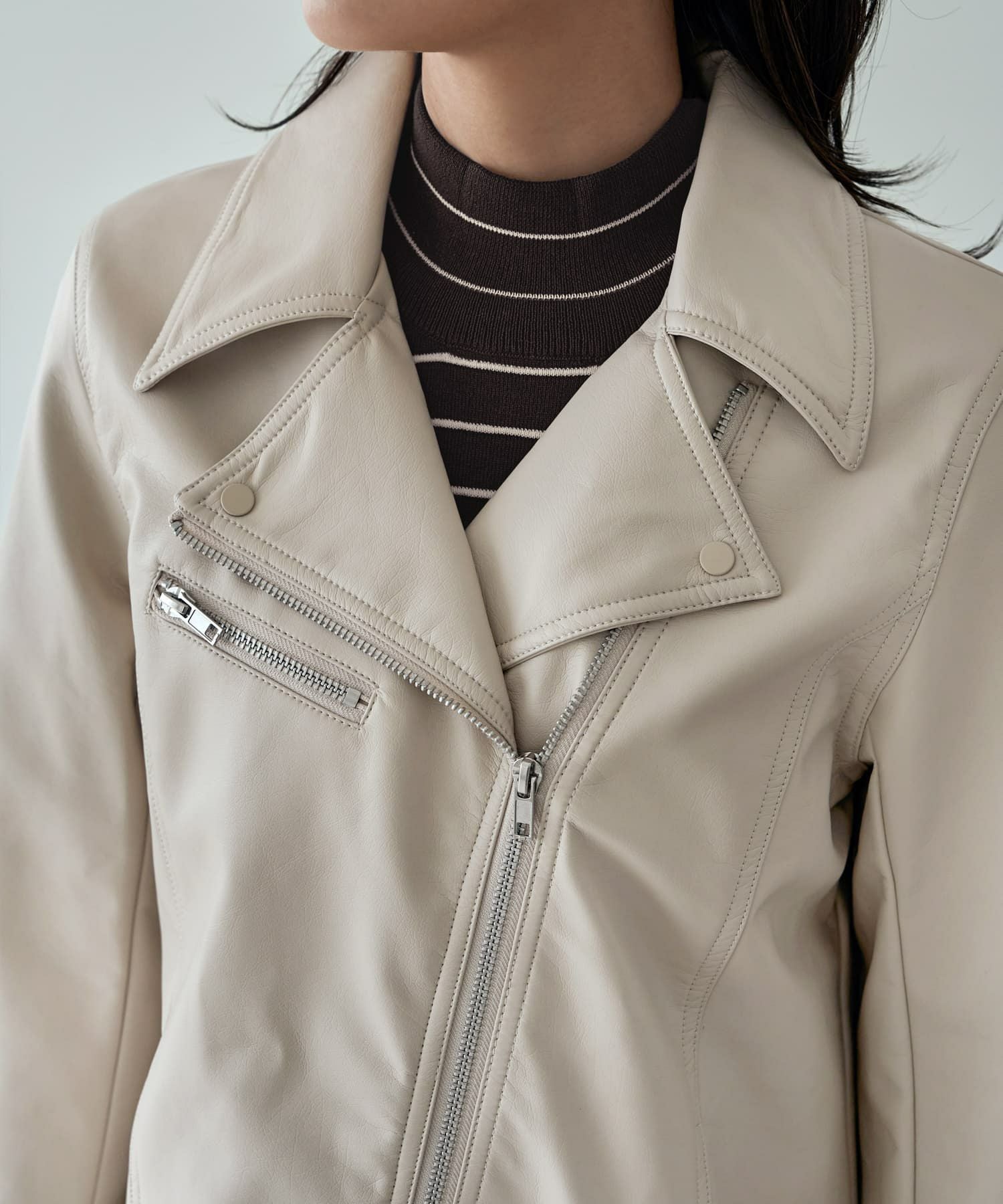 フェイクレザーライダースブルゾン | おしゃれな大人レディース