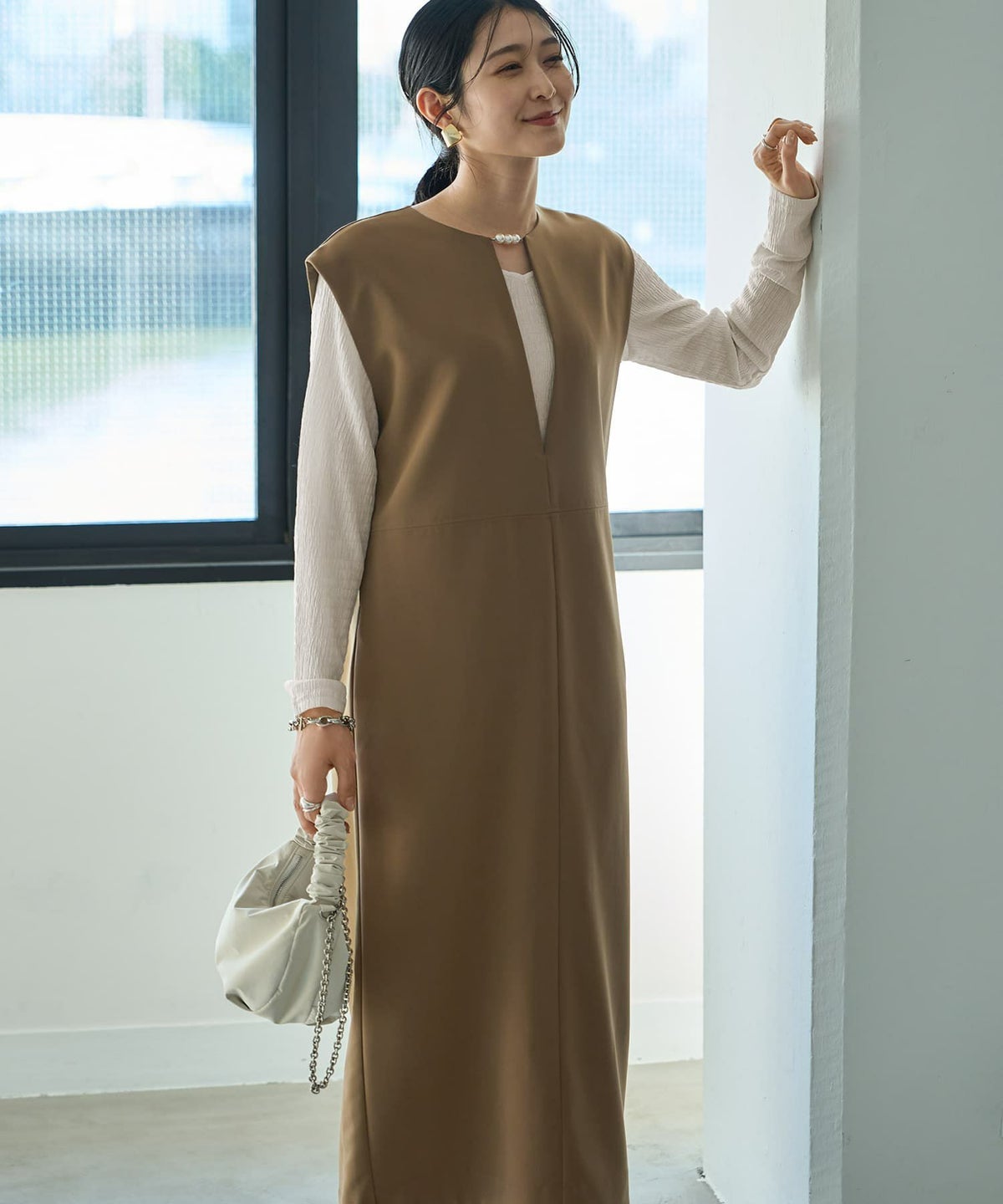 着用イメージ 164cm 02サイズ　カーキベージュ