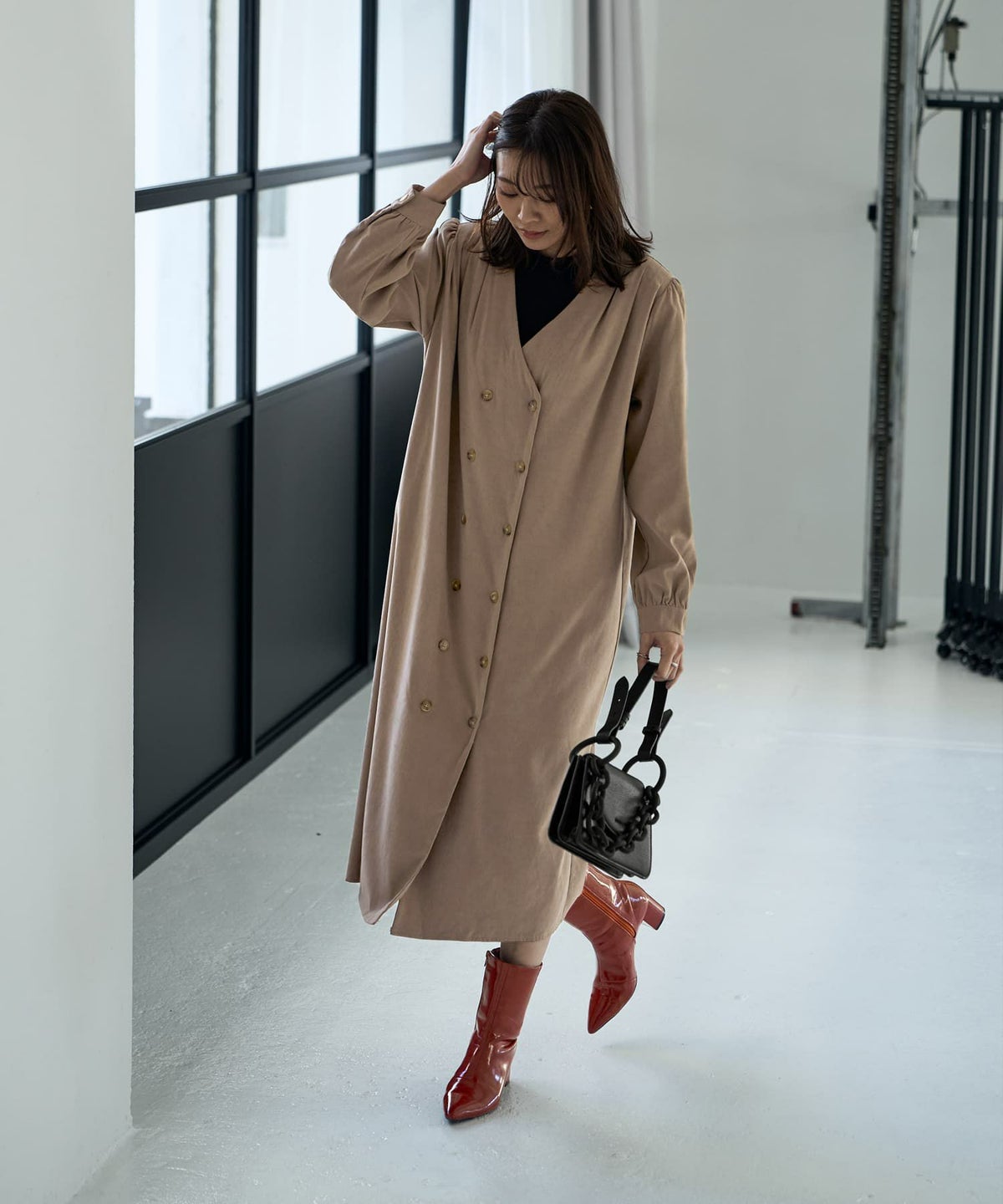 着用イメージ 166cm ベージュ