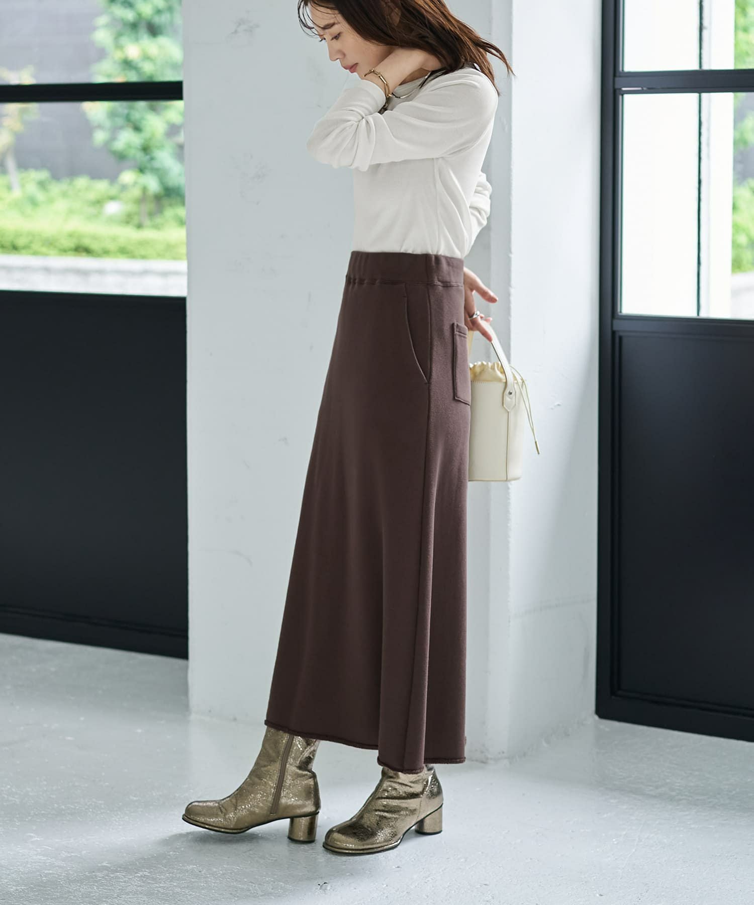 【ブラウン】スウェット スカート (WOMENS) Made in JAPAN】スウェットマキシ丈スカート／90cm | おしゃれな大人