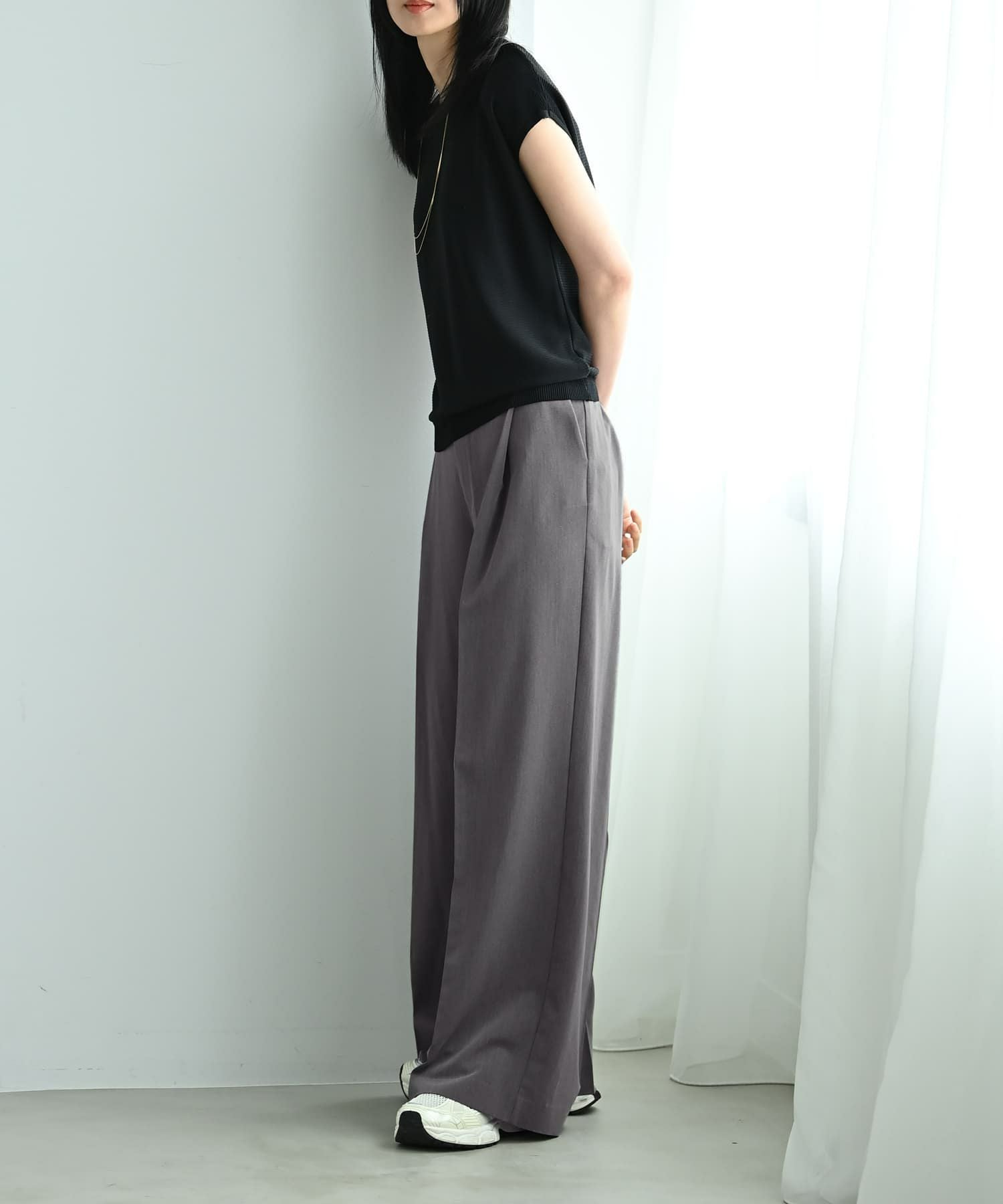 ☆【BLK001】タックワイドパンツ | おしゃれな大人レディース