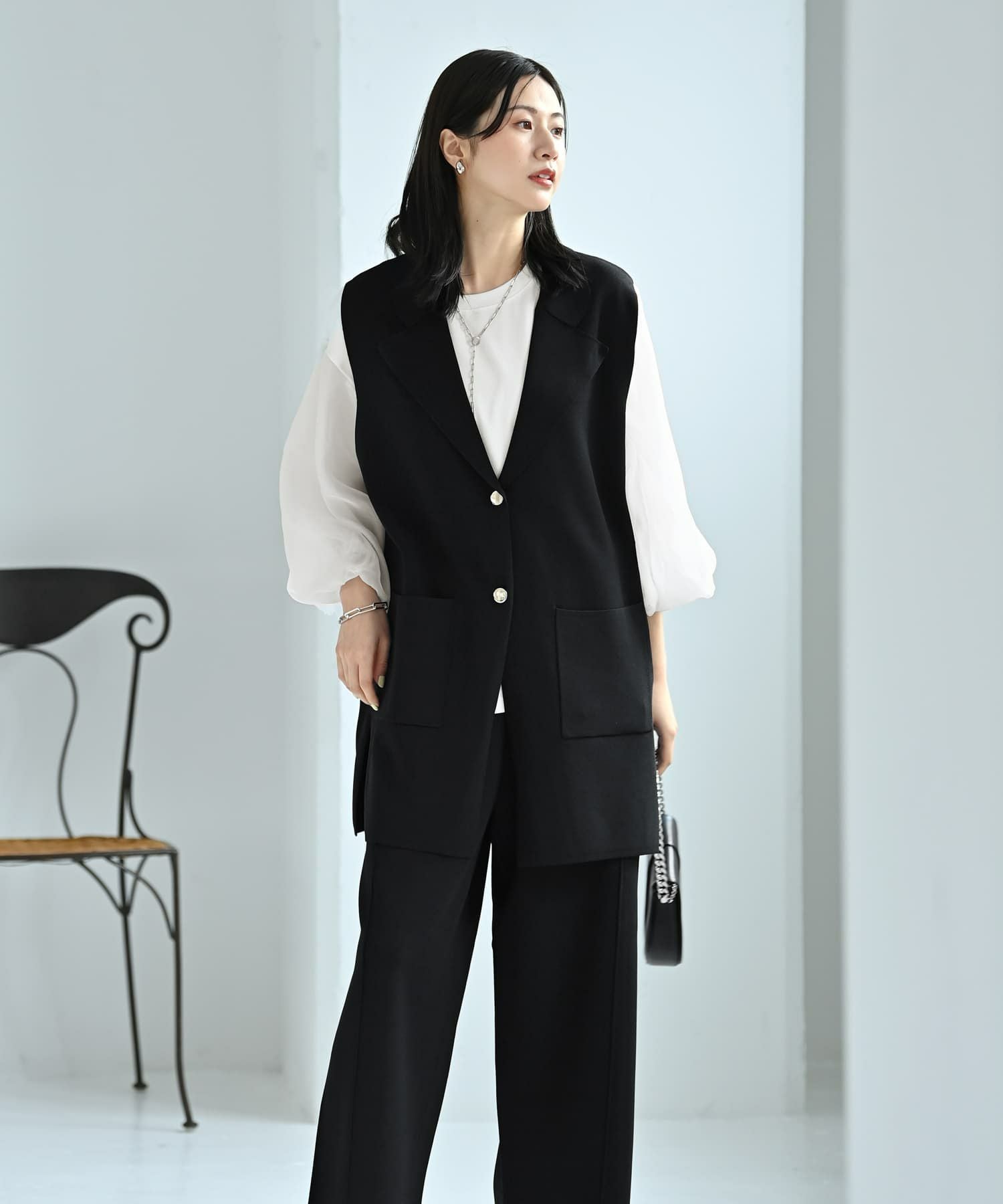 BLK001】ドライタッチニットベストセットアップ | おしゃれな大人