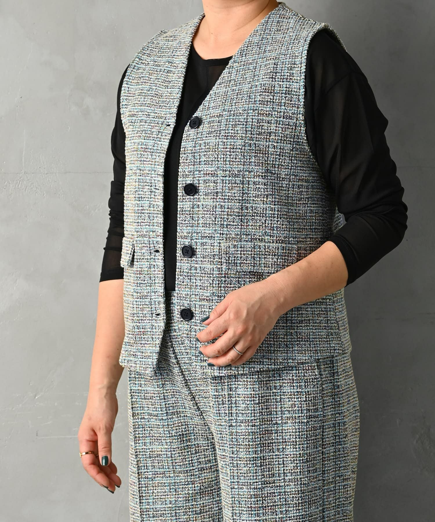 BLK001】カットライトツイードベスト | おしゃれな大人レディース