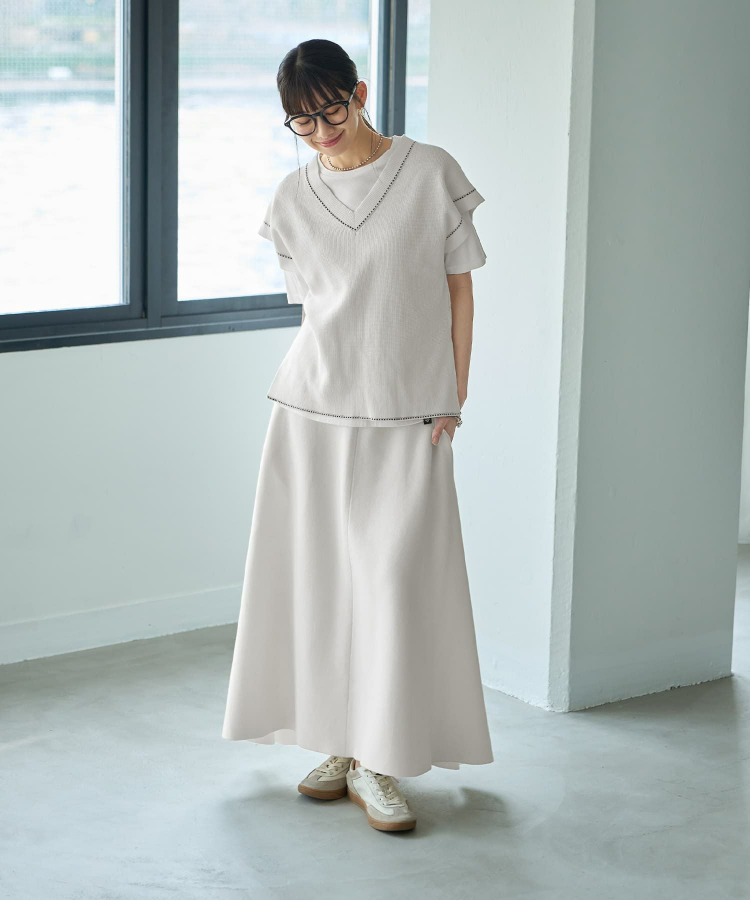 美品 シクラス 上質 シルクコットン ミラノリブ ニットジレ S ロング 黒 Shiny クロシェ ロング ジレ