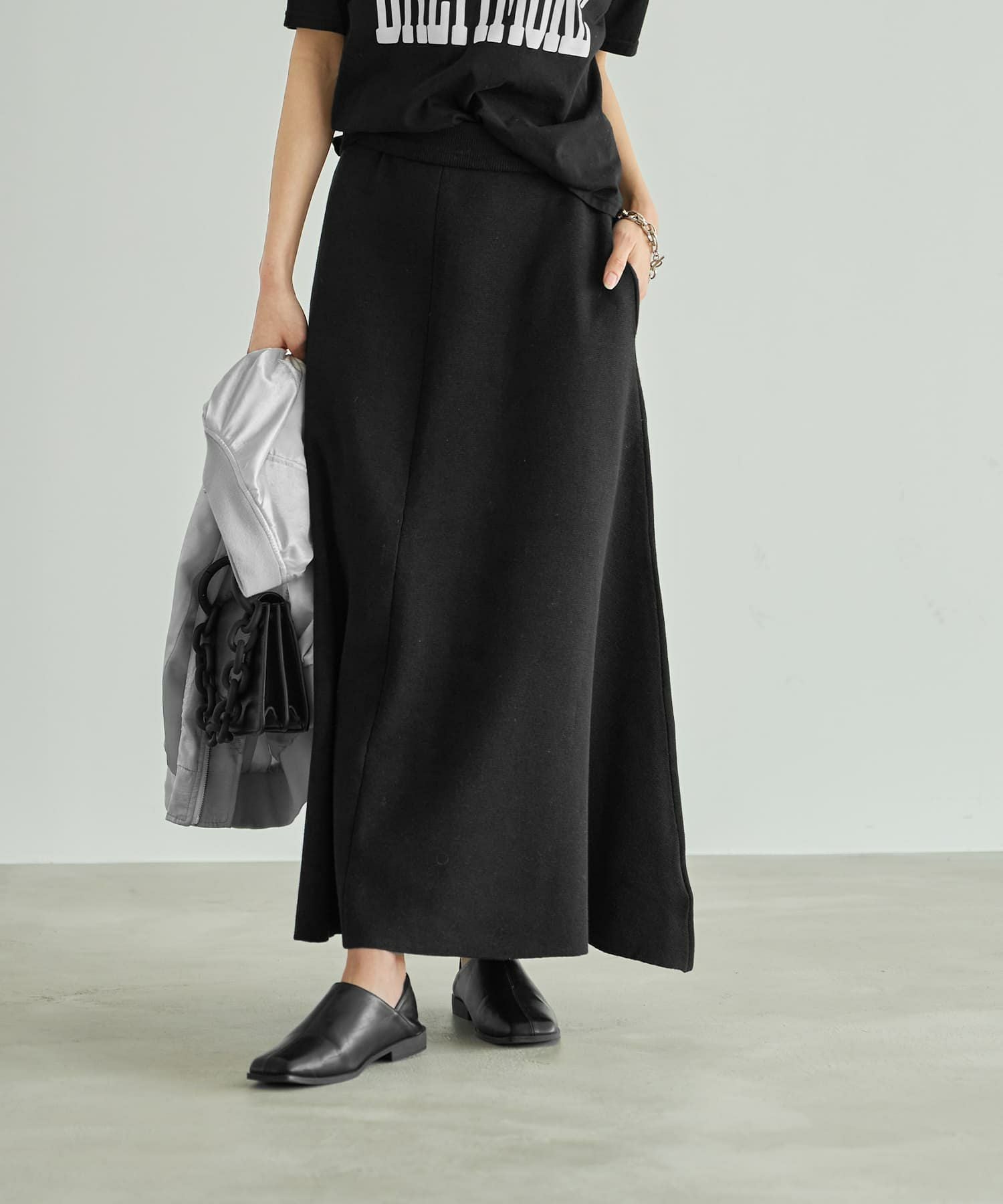 美品 シクラス 上質 シルクコットン ミラノリブ ニットジレ S ロング 黒 Shiny クロシェ ロング ジレ