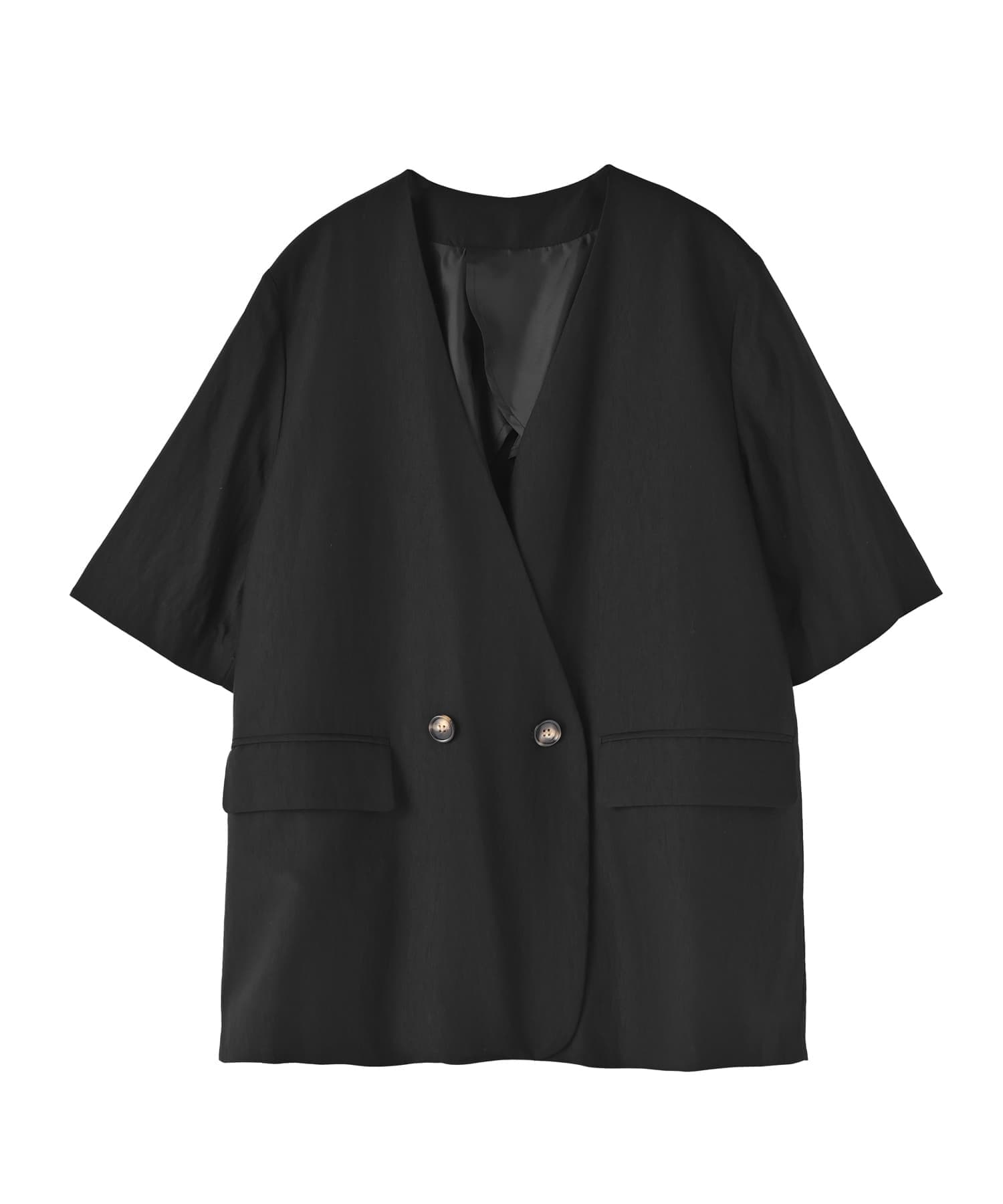 一部予約]微シボハーフスリーブノーカラージャケット【7月末頃入荷