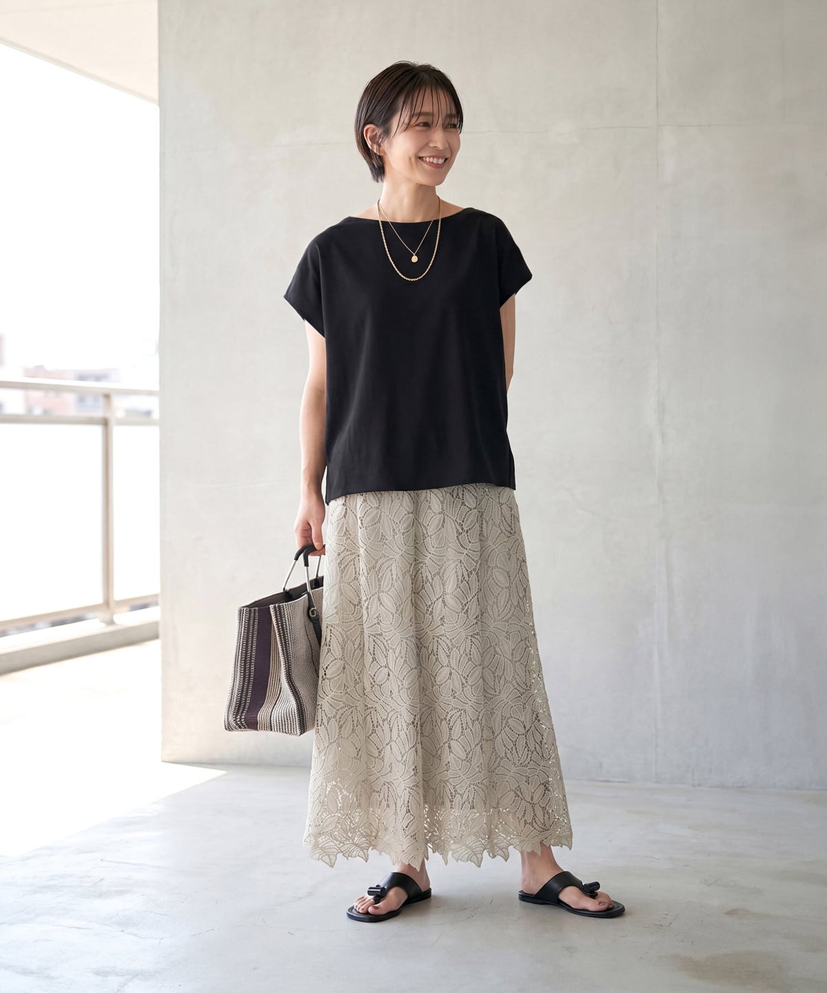 着用イメージ 163cm グレージュ 01