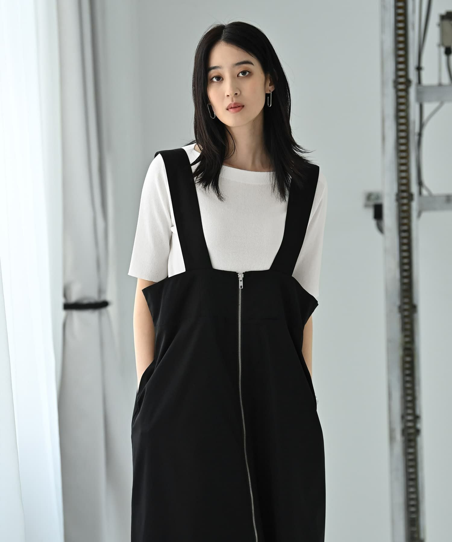 BLK001】フロントジップジャンパースカート | おしゃれな大人