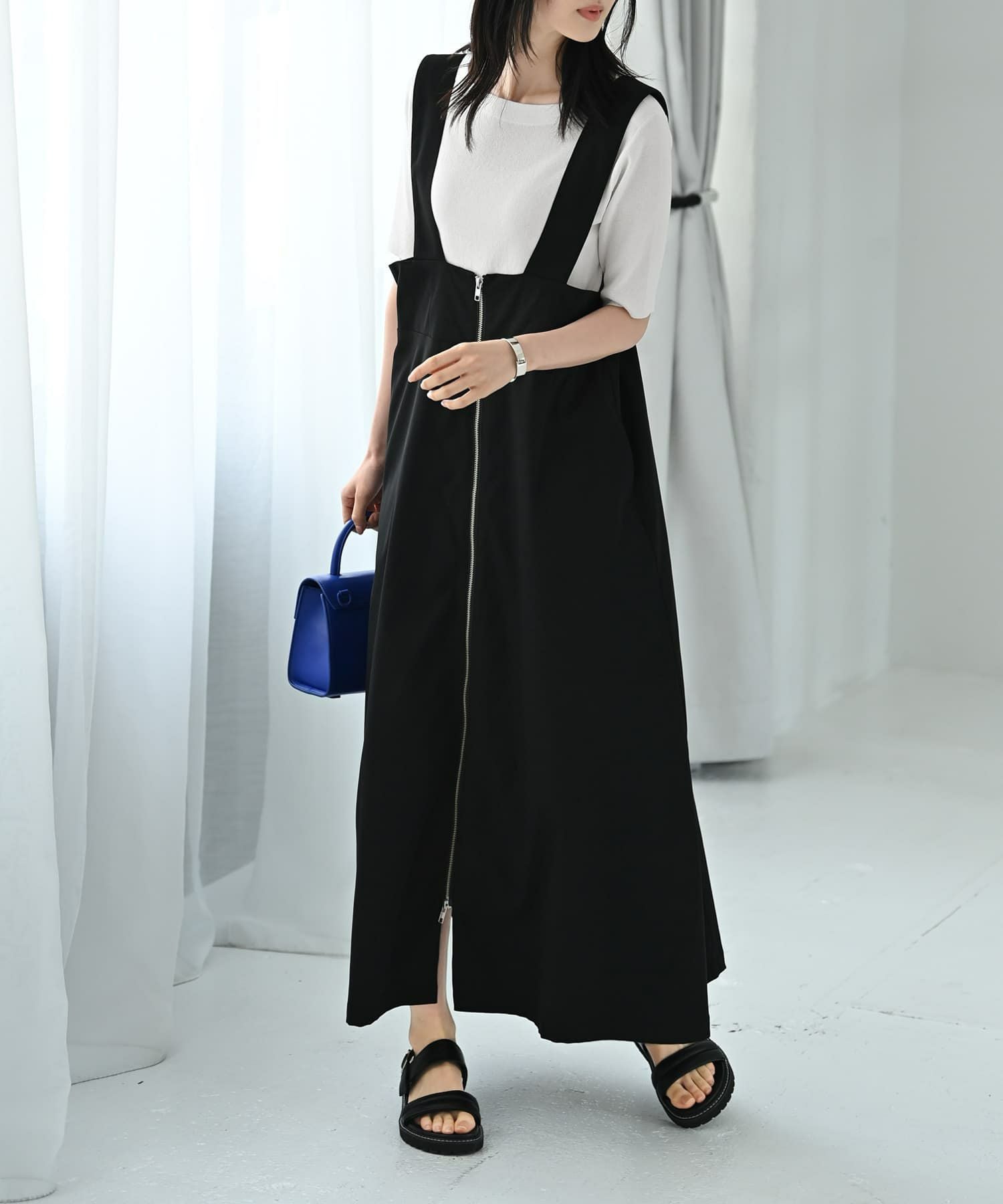 BLK001】フロントジップジャンパースカート | おしゃれな大人