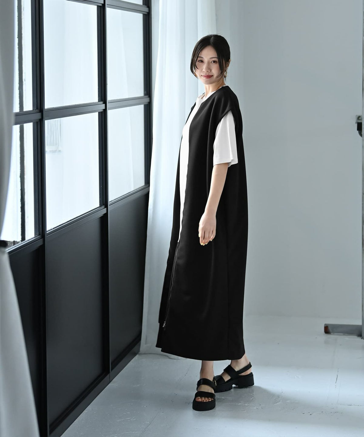 着用イメージ 172cm オフホワイト×ブラック