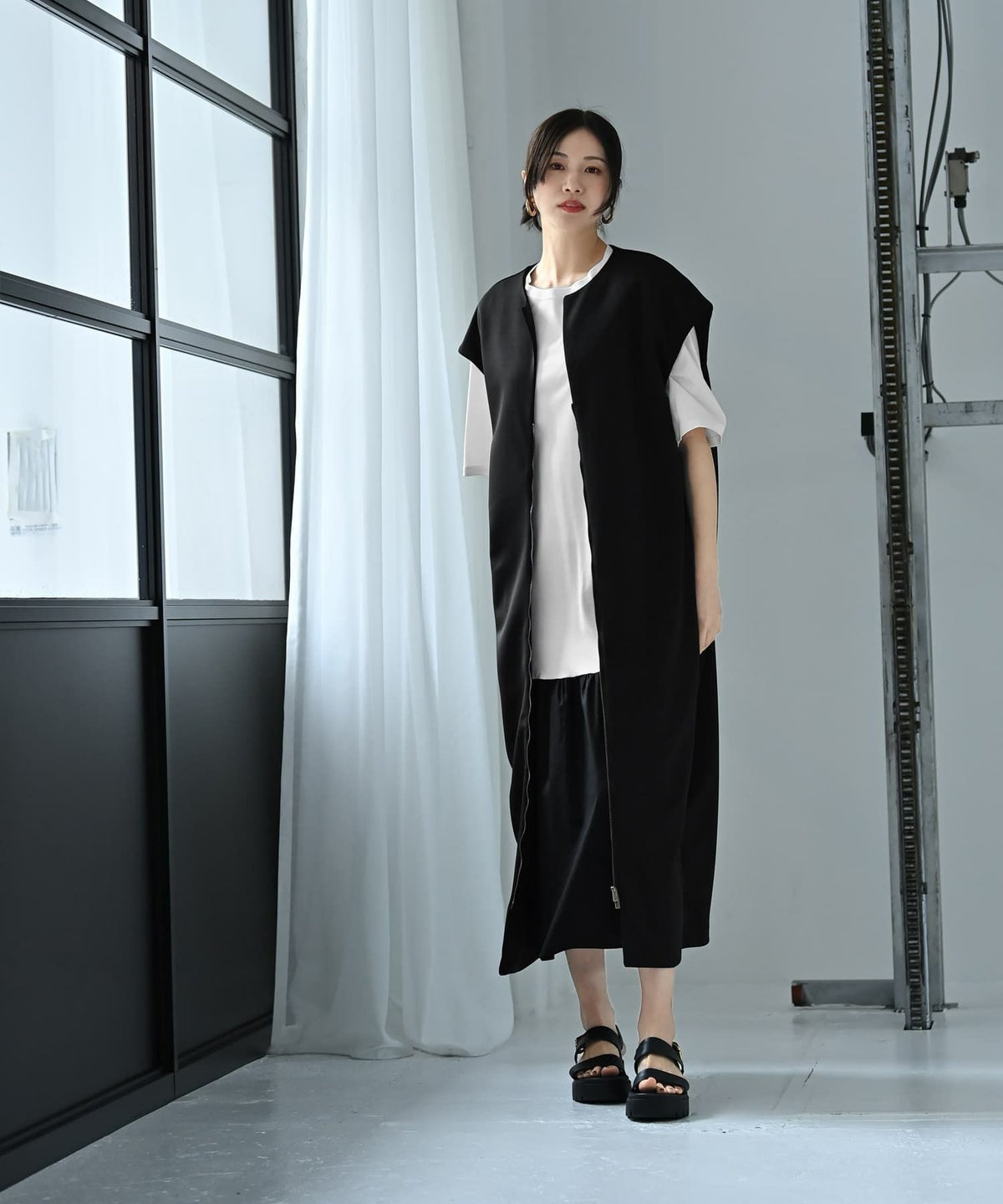 着用イメージ 172cm オフホワイト×ブラック