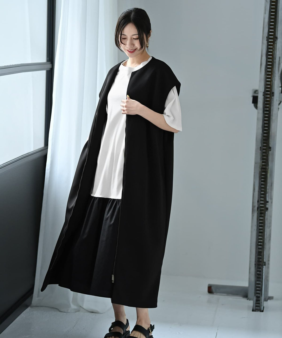 着用イメージ 172cm オフホワイト×ブラック