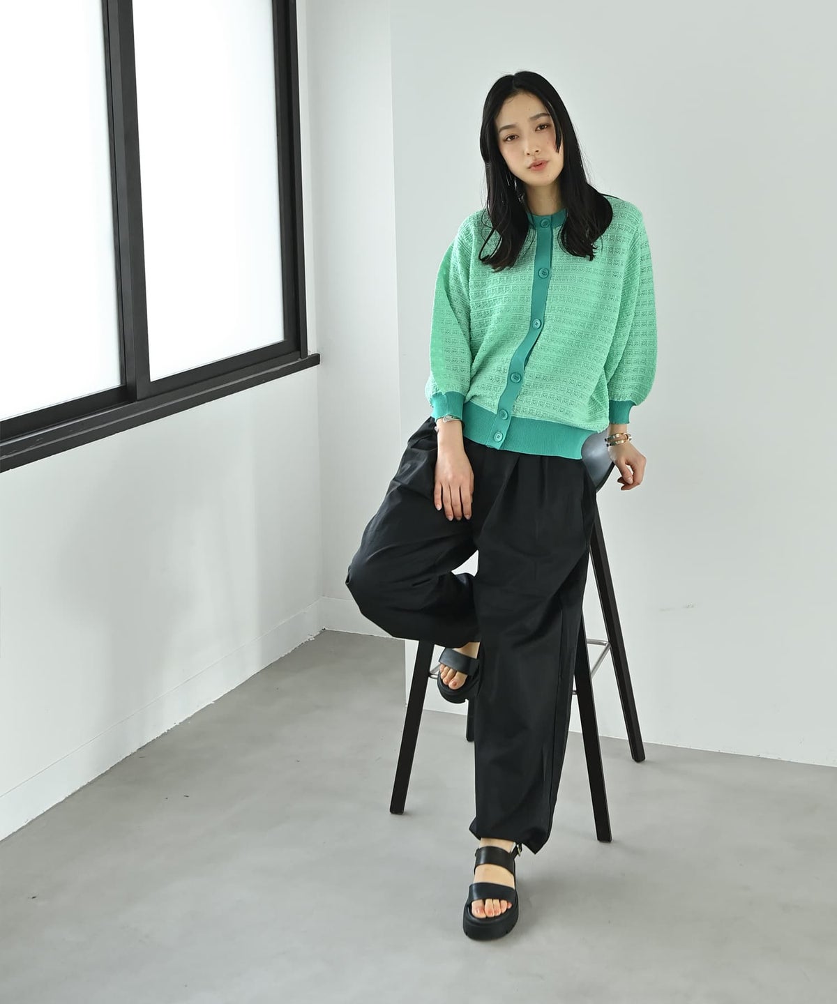 着用イメージ 167cm グリーン×グリーン