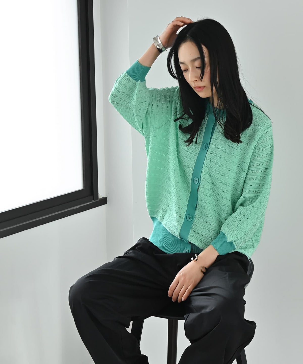 着用イメージ 167cm グリーン×グリーン