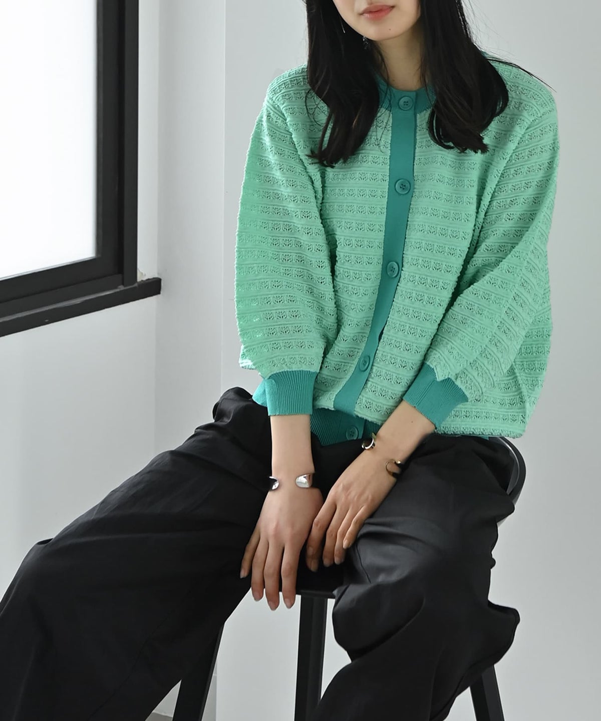 着用イメージ 167cm グリーン×グリーン