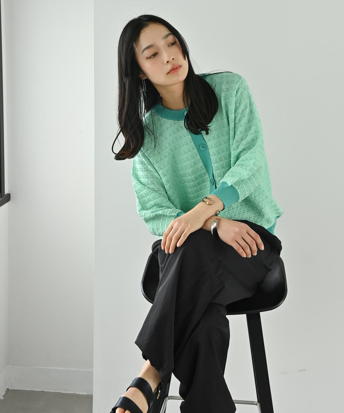 着用イメージ 167cm グリーン×グリーン