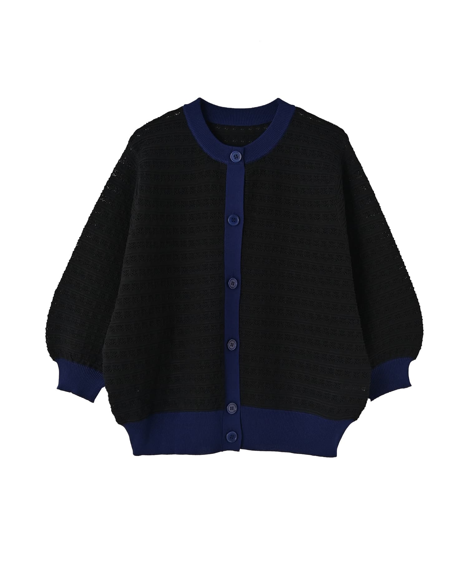 BLK001】透かし編みバイカラー半袖カーディガン | おしゃれな大人