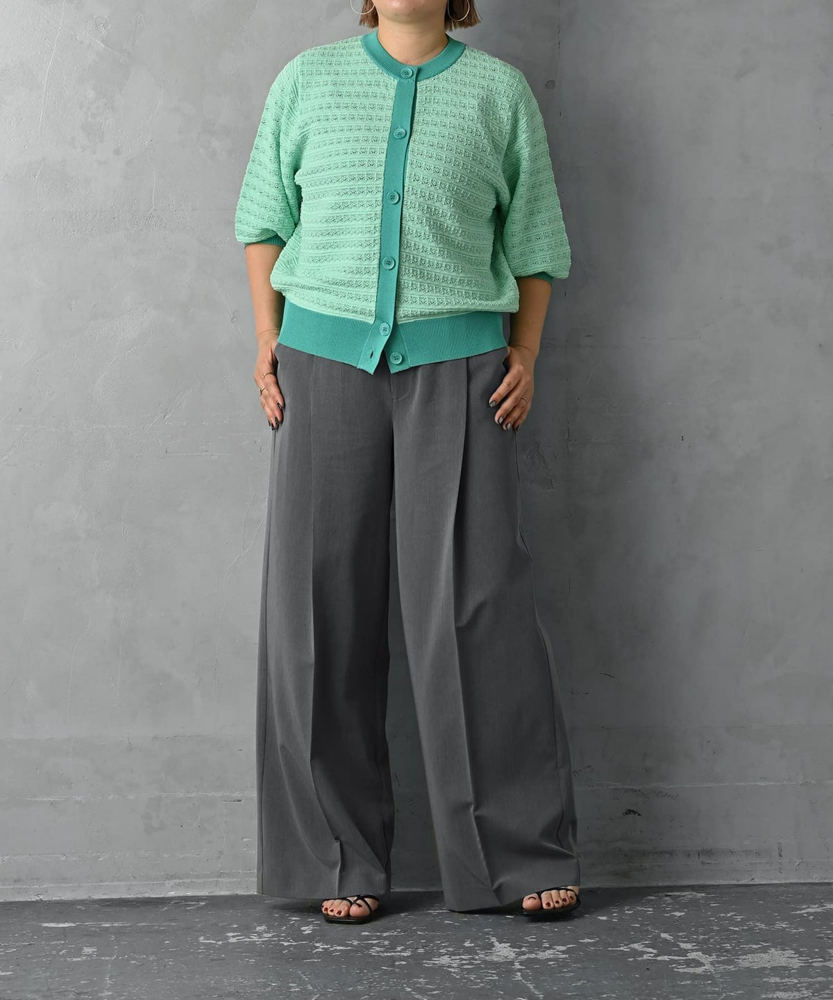 着用イメージ 163cm グリーン×グリーン