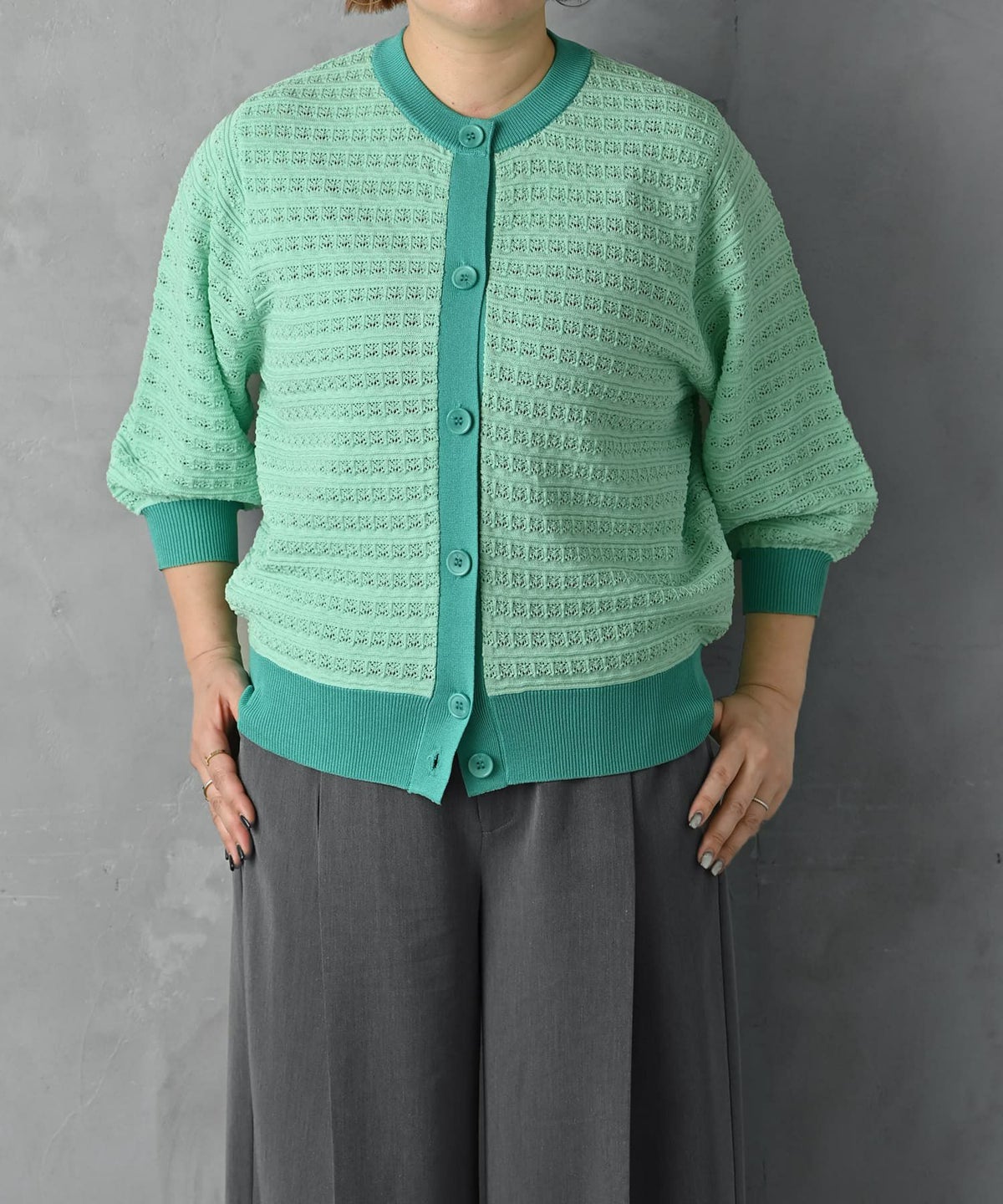 着用イメージ 163cm グリーン×グリーン