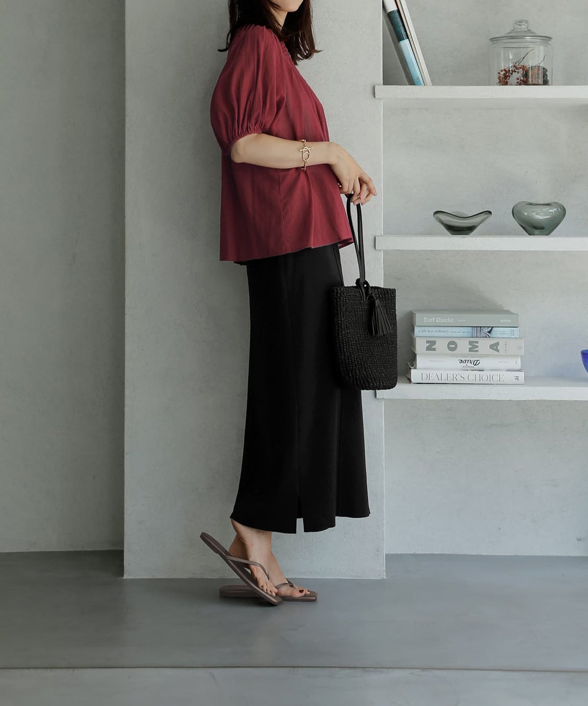 着用イメージ 166cm ダークレッド