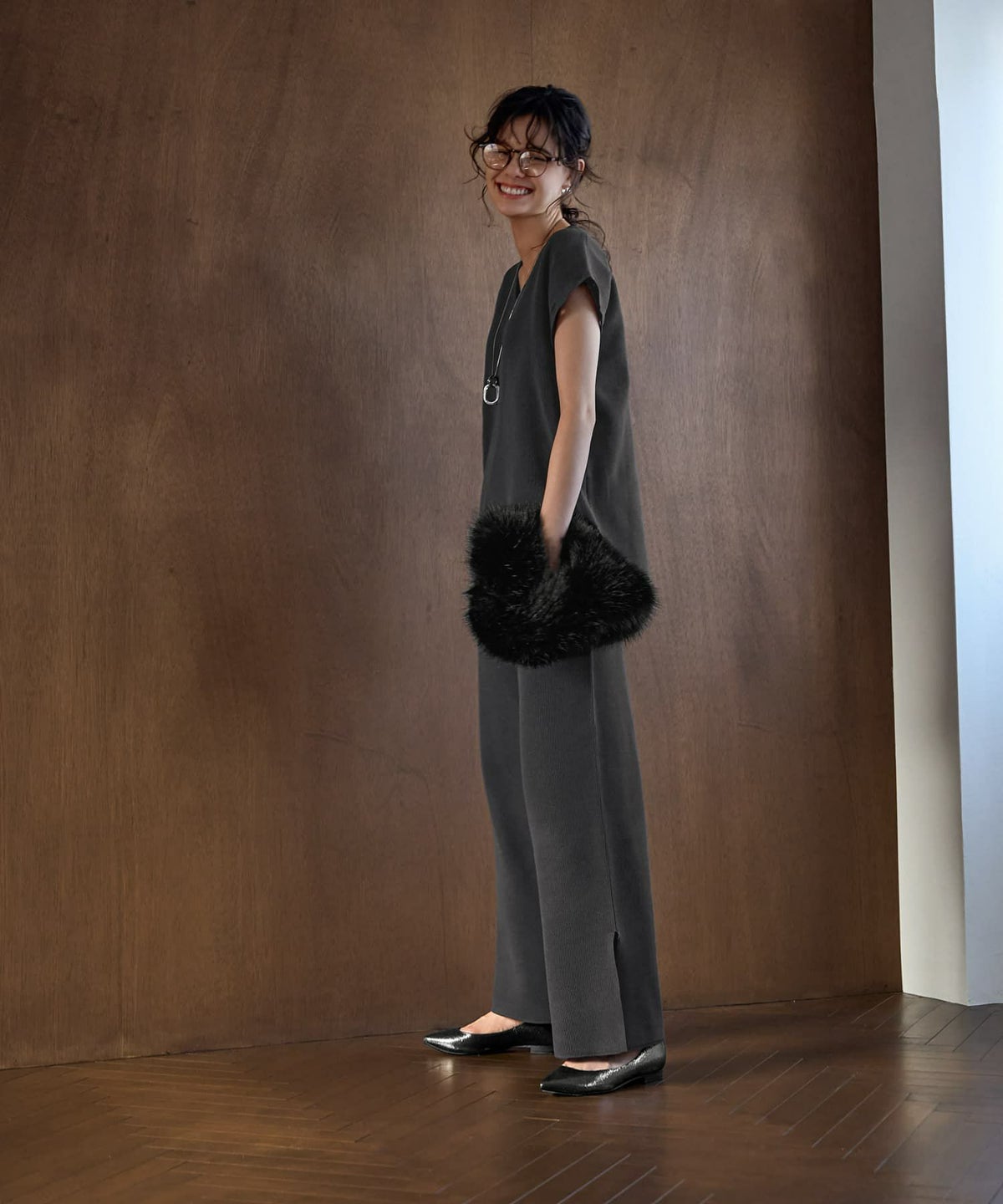 着用イメージ 167cm チャコール