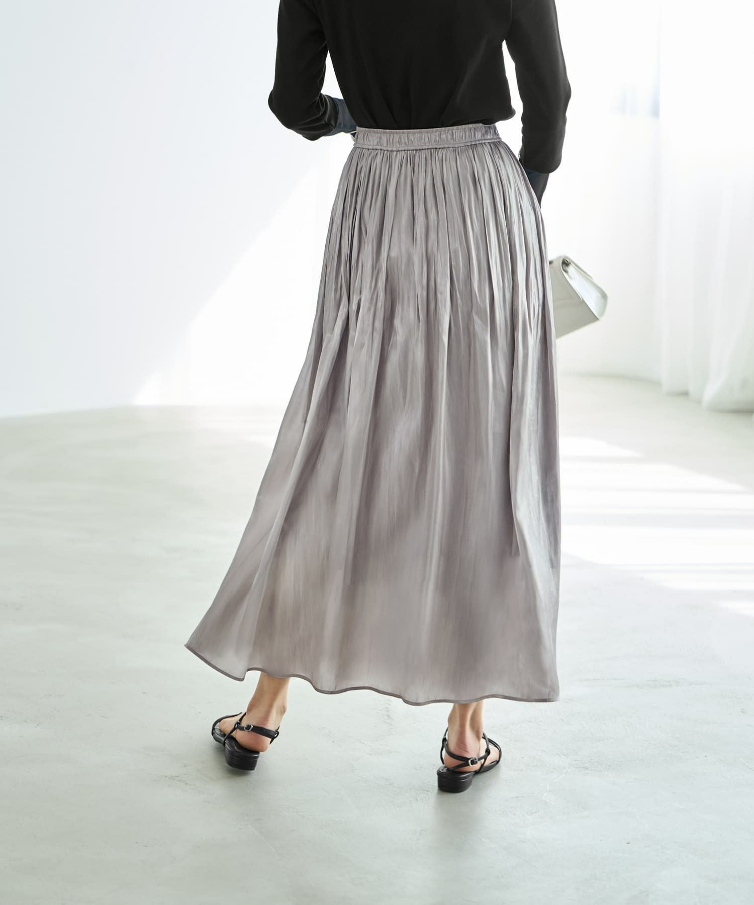 LUXE】メタリックサテンギャザースカート | おしゃれな大人レディース