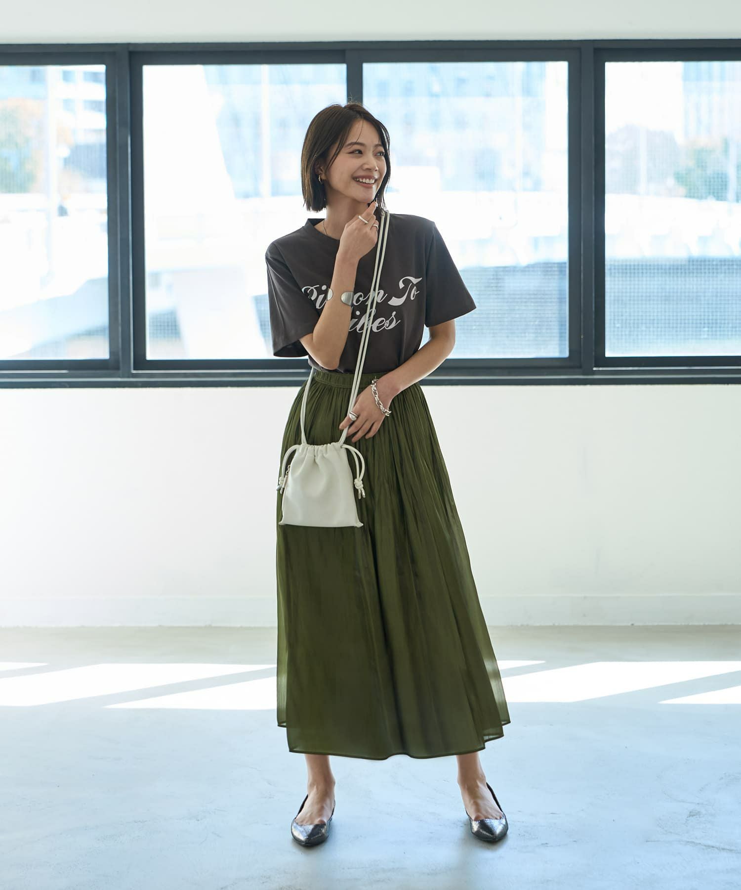 LUXE】メタリックサテンギャザースカート | おしゃれな大人レディース