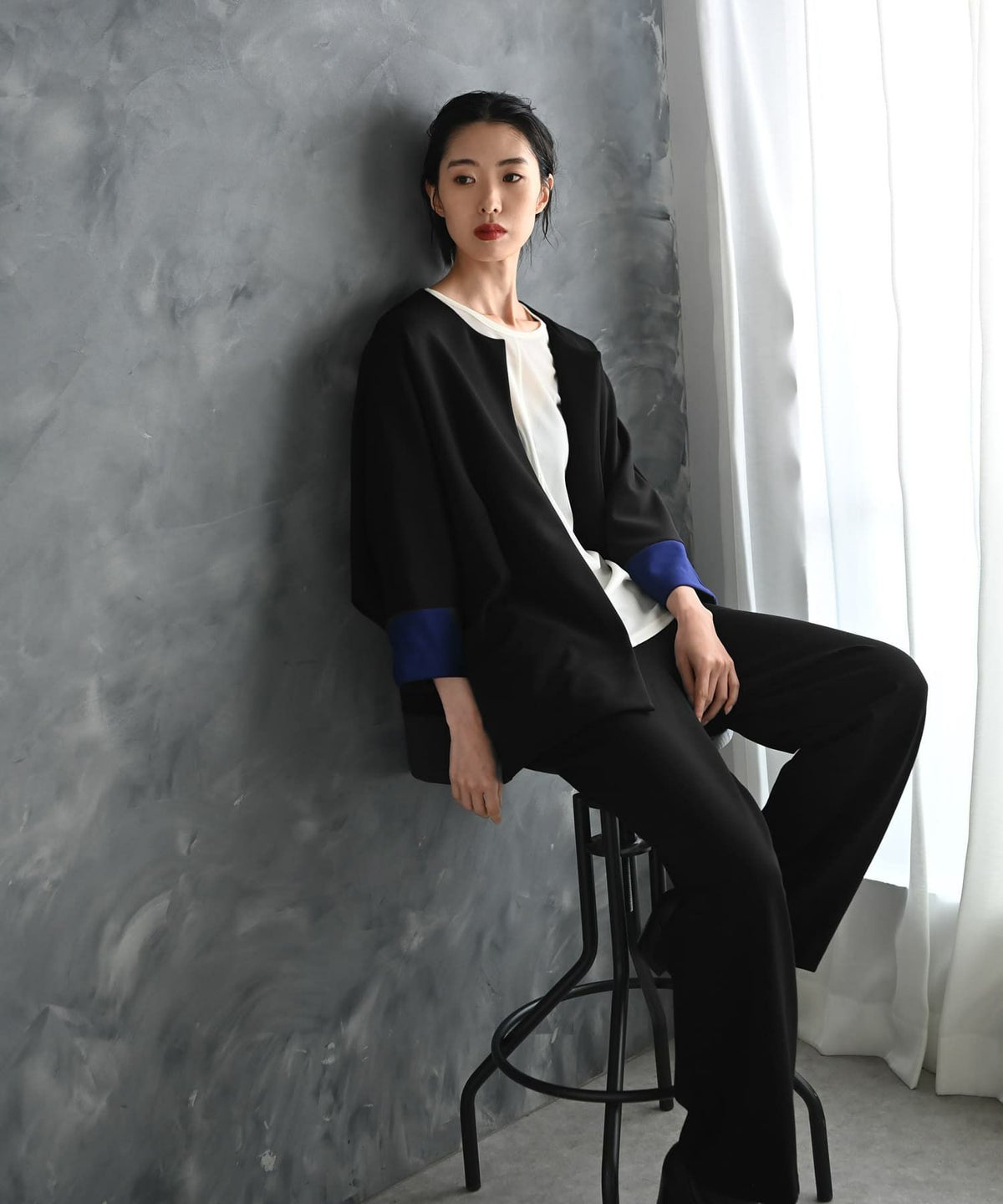 着用イメージ 175cm ブラック×ブルー