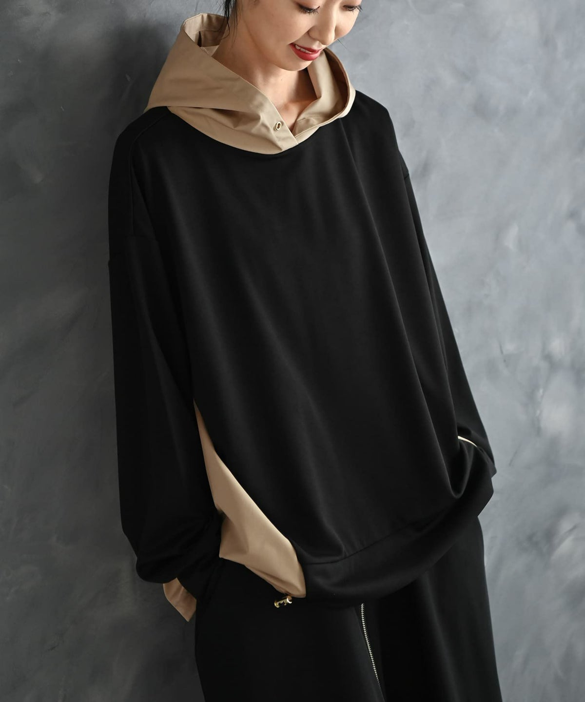 着用イメージ 175cm ブラック×ベージュ