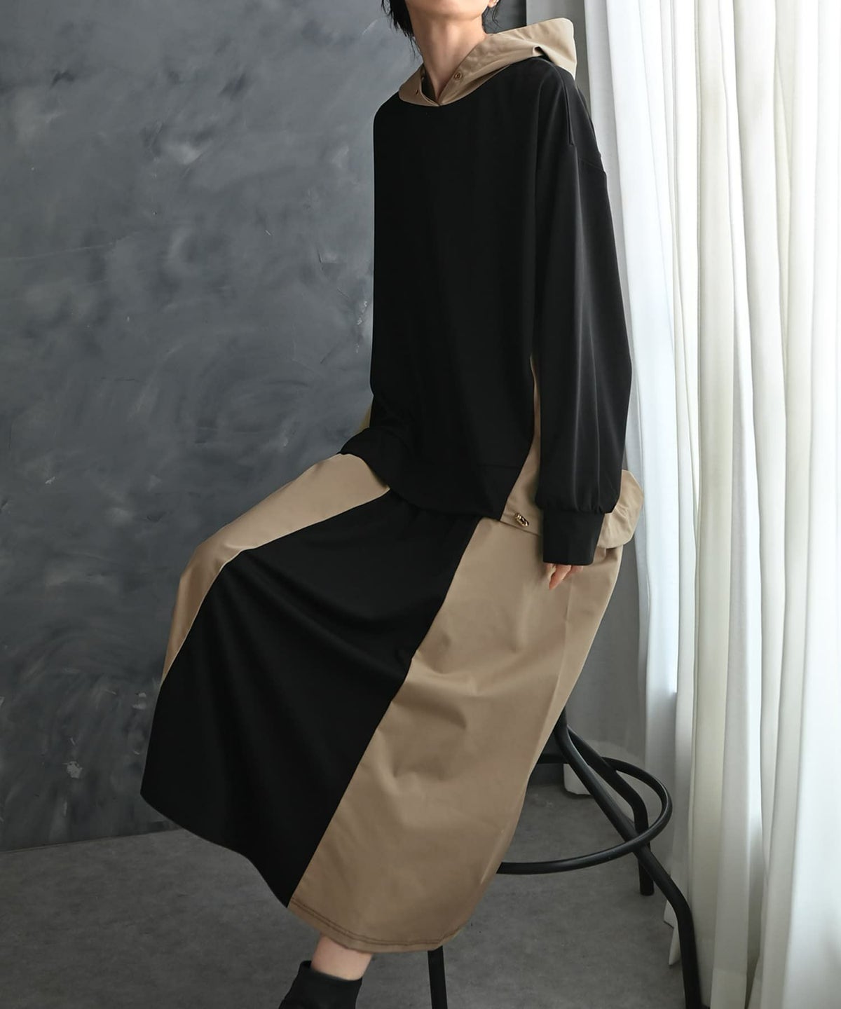 着用イメージ 175cm ブラック×ベージュ