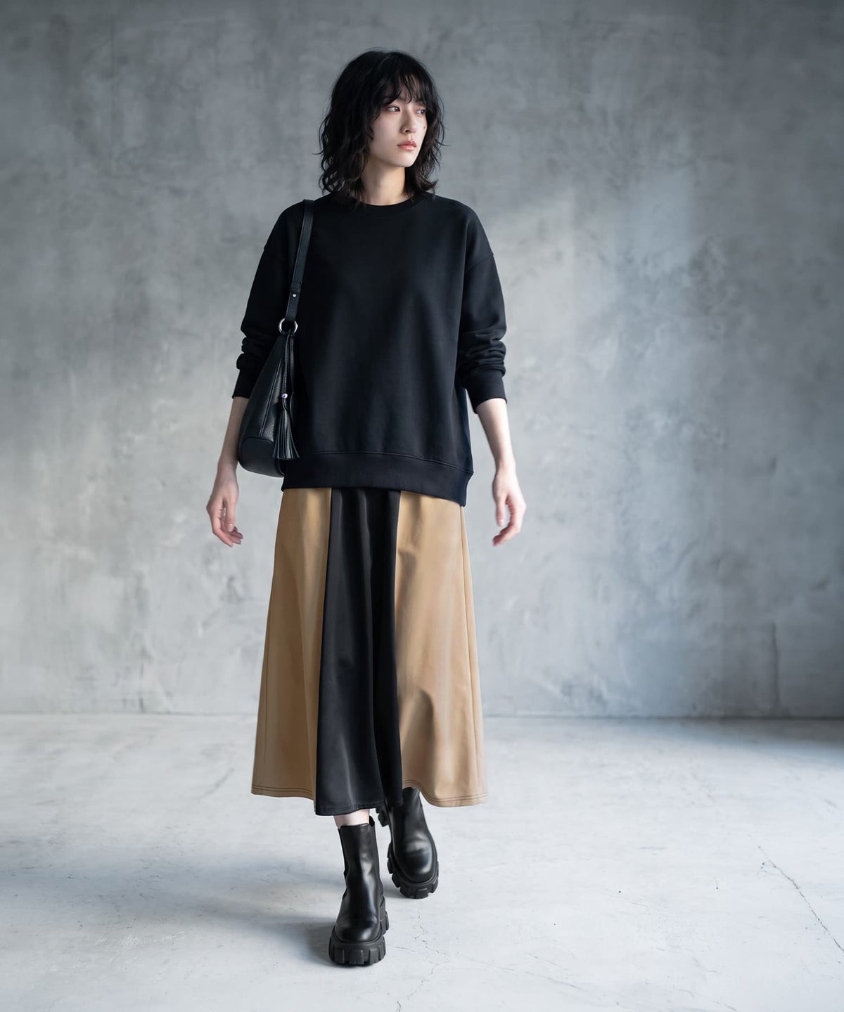 着用イメージ 170cm ブラック×ベージュ