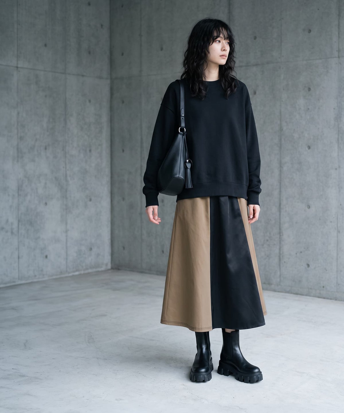 着用イメージ 170cm ブラック×ベージュ