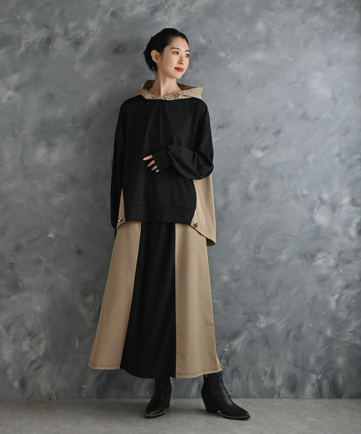 着用イメージ 175cm ブラック×ベージュ